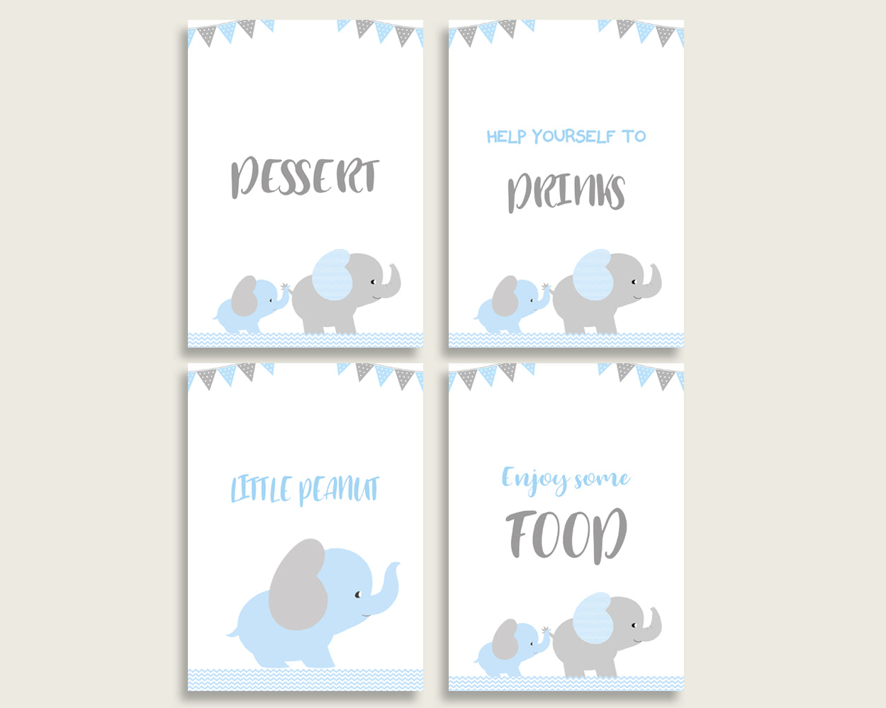 Elephant Baby Shower Boy Table Signs Printable, Blue Grey Party Table Decor, Favors, Food, Drink, Treat, Guest Book, Instant Download, ebl02