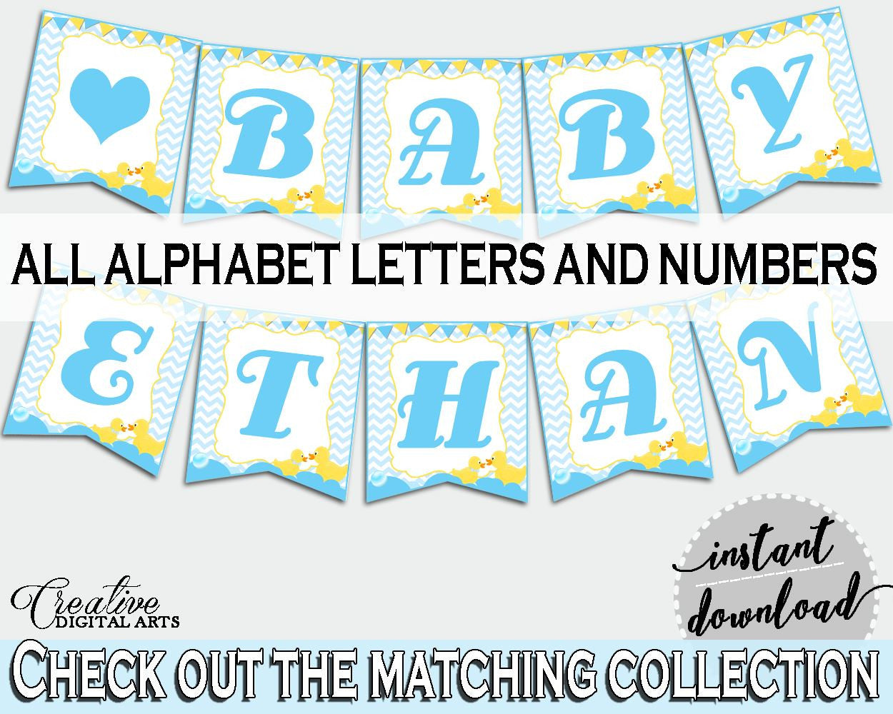 Rubber Duckie Yellow Rubber Duck Baby Shower Pennant Decorations Banner BANNER ALL LETTERS, Party Plan, Prints - rd002 - Digital Product