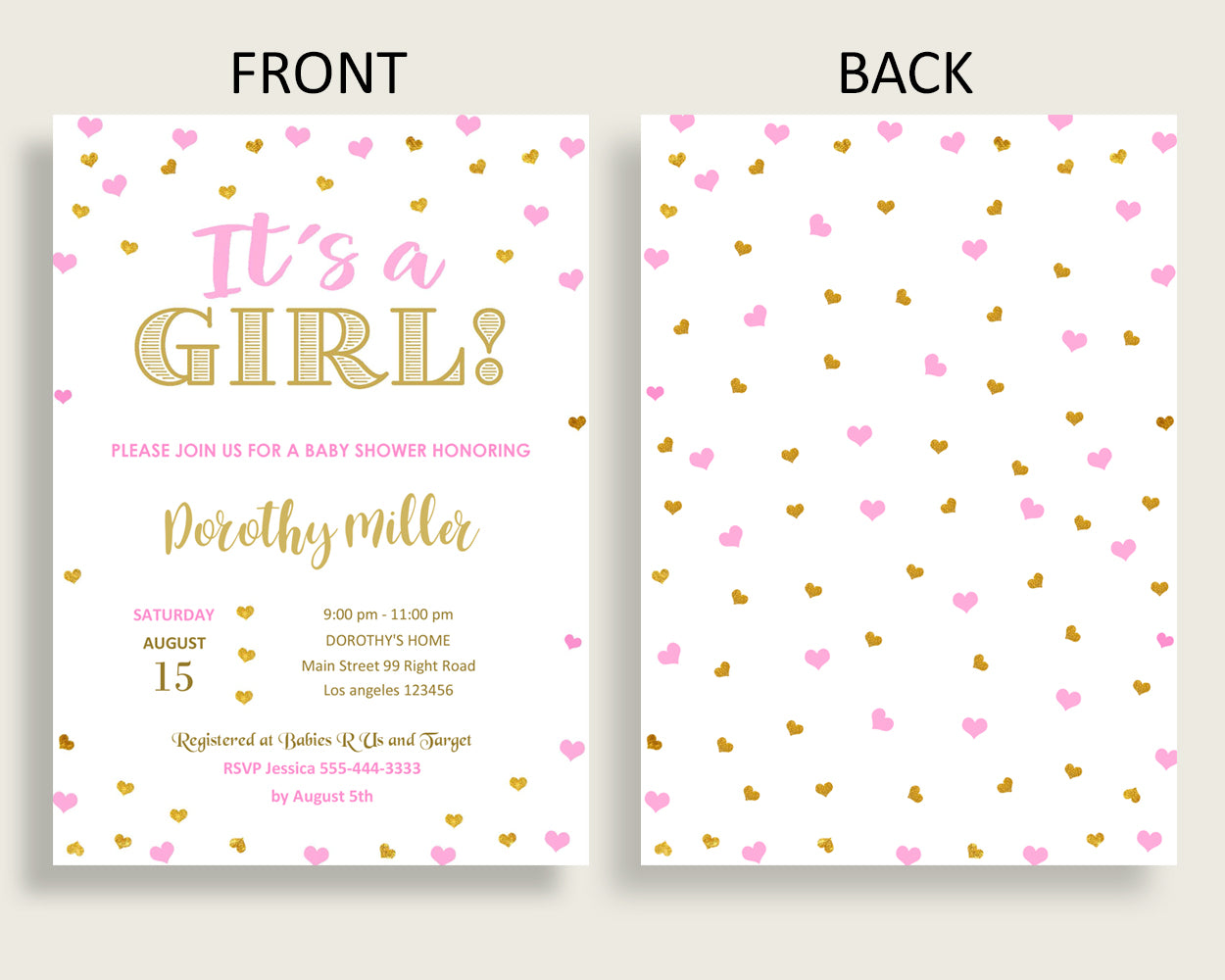 Invitation Baby Shower Invitation Hearts Baby Shower Invitation Baby Shower Hearts Invitation Pink Gold prints shower activity digital bsh01