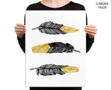 Black And Gold Print, Beautiful Wall Art with Frame and Canvas options available Feathers Decor