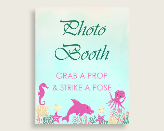 Under The Sea Photobooth Sign Printable, Girl Baby Shower Pink Green Photo Booth, Under The Sea Selfie Station Sign, 8x10 16x20 uts01