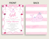 Invitation Baby Shower Invitation Pink Whale Baby Shower Invitation Baby Shower Pink Whale Invitation Pink White Watercolor Stripes wbl02