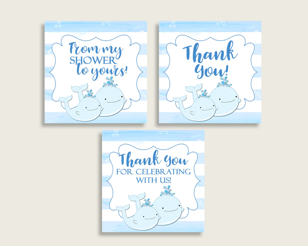 Whale Baby Shower Square Thank You Tags 2 inch Printable, Blue White Boy Shower Gift Tags, Hang Tags Labels, Instant Download wbl01