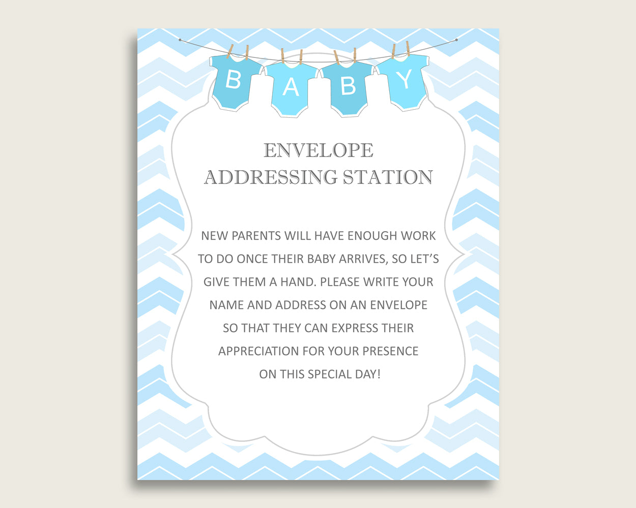 Blue White Baby Shower Address Sign Printable, Chevron Envelope Station Sign, Envelope Addressing Baby Shower Boy, Light Blue Popular cbl01