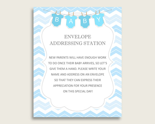 Blue White Baby Shower Address Sign Printable, Chevron Envelope Station Sign, Envelope Addressing Baby Shower Boy, Light Blue Popular cbl01