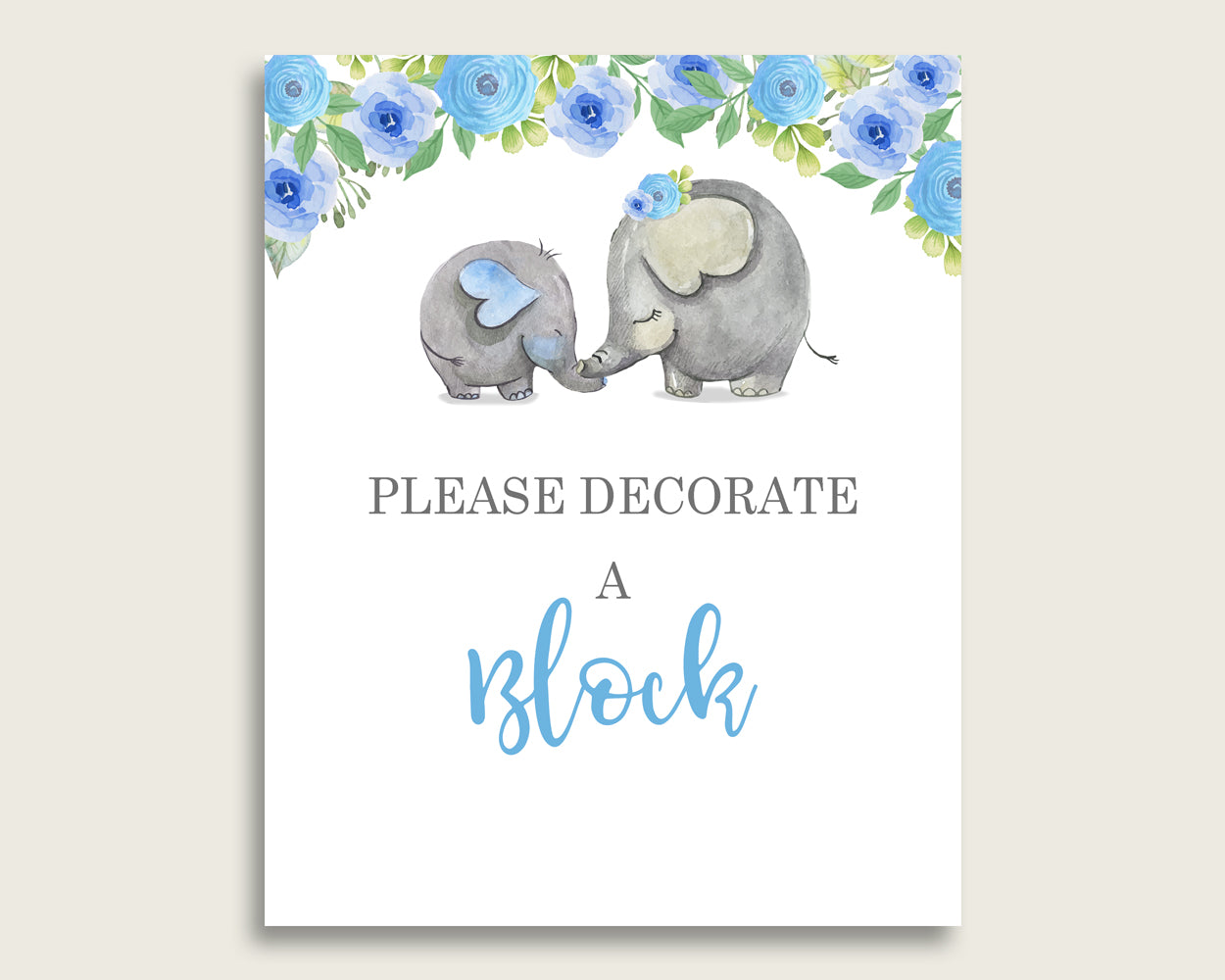 Blue Gray Please Sign A Block Sign and Decoarate A Block Sign Printables, Elephant Blue Boy Baby Shower Decor, Instant Download, ebl01