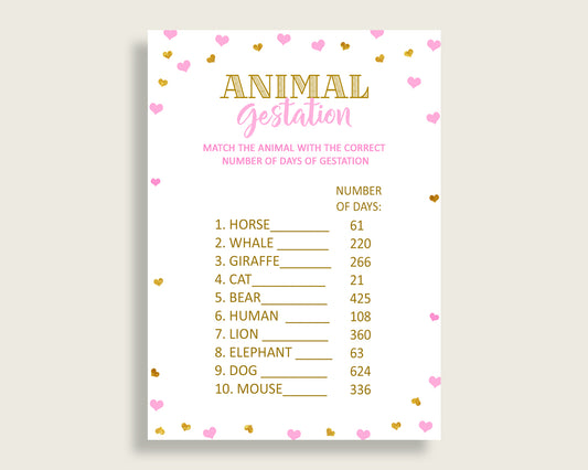 Animal Gestation Baby Shower Animal Gestation Hearts Baby Shower Animal Gestation Baby Shower Hearts Animal Gestation Pink Gold party bsh01