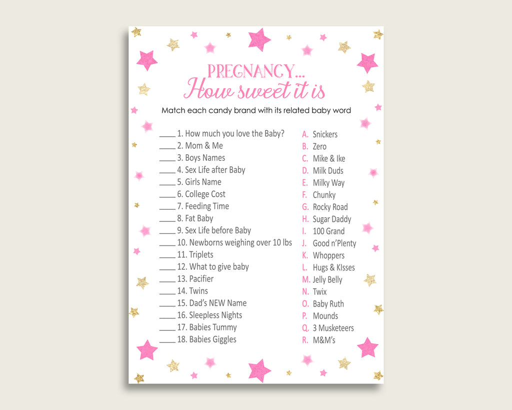 Pink Gold Pregnancy How Sweet It Is Game, Twinkle Star Baby Shower Girl, Printable Candy Bar Match Game, Instant Download, Cute Stars bsg01