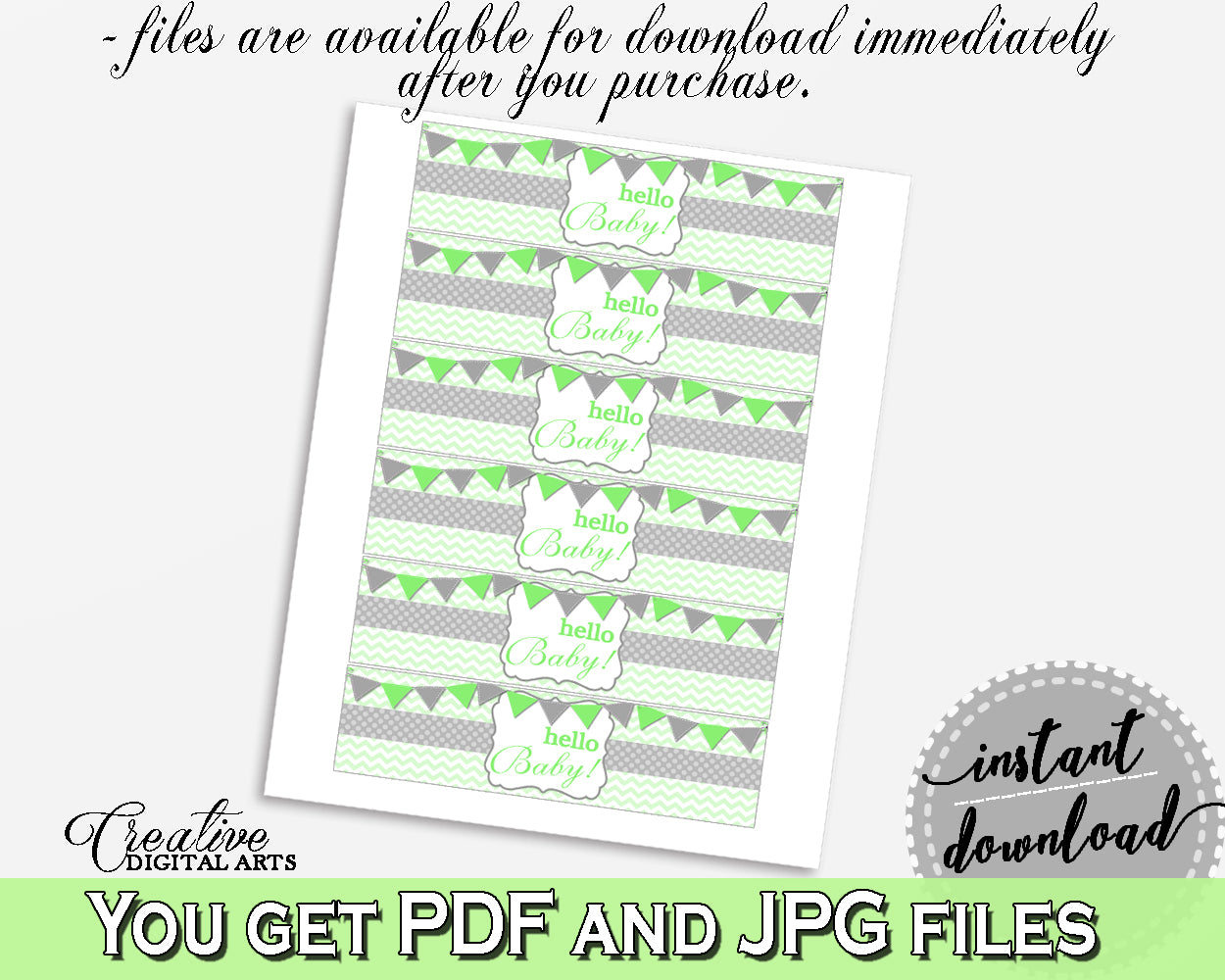 Baby shower boy girl NAPKIN RINGS printable with chevron green theme, digital file Jpg Pdf, instant download - cgr01