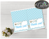 Baby shower THANK YOU card printable with boy clothesline and blue color theme for boys, digital jpg pdf, instant download - bc001