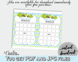 Baby Shower printable BINGO GIFT cards game with green alligator and blue color theme, Jpg Pdf, instant download - ap002