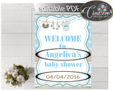 Baby Shower WELCOME sign editable with boy clothes and blue color theme printable, digital files, pdf jpg, instant download - bc001
