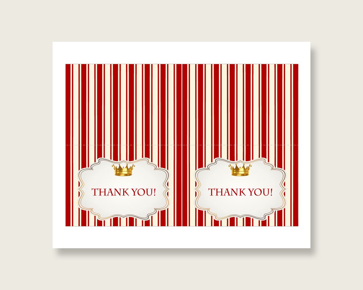 Red Gold Thank You Cards Printable, Prince Baby Shower Thank You Notes, Boy Shower Thank You Folded, Instant Download, Crown 92EDX