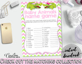 NAME THE BABY ANIMALS baby shower game with green alligator and pink color theme, instant download - ap001