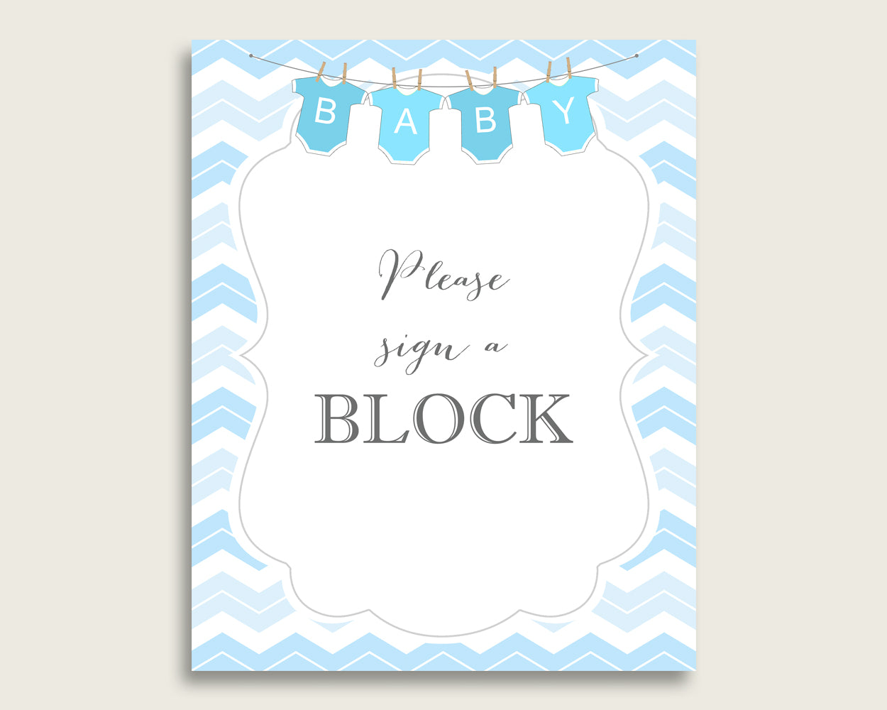 Blue White Please Sign A Block Sign and Decorate A Block Sign Printables, Chevron Boy Baby Shower Decor, Instant Download, Popular cbl01