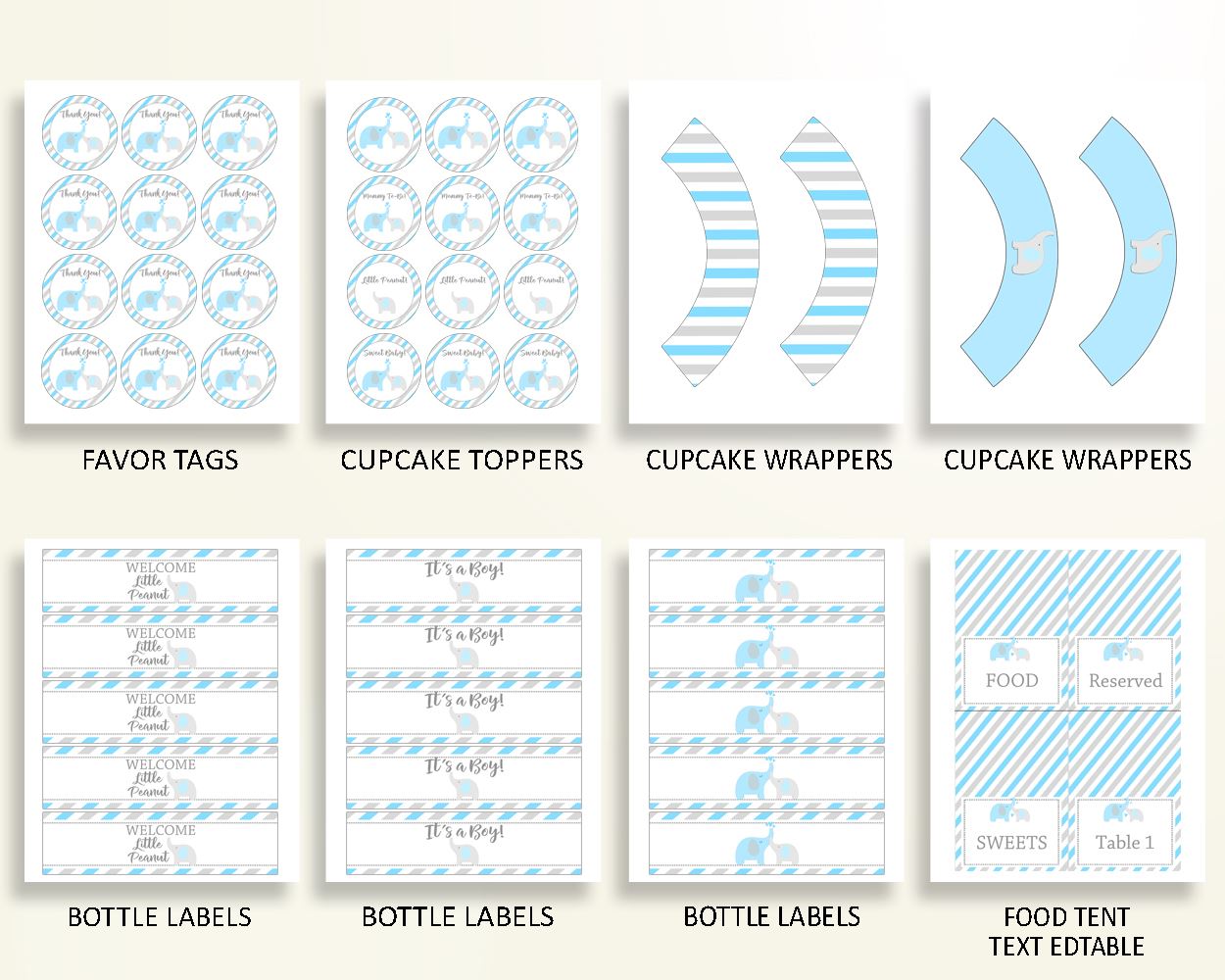 Decorations Baby Shower Decorations Elephant Baby Shower Decorations Blue Gray Baby Shower Elephant Decorations party theme prints C0U64 - Digital Product
