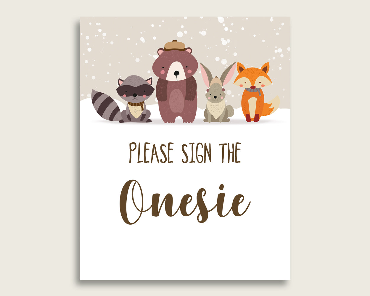 Beige Brown Please Sign The Onesie Sign and Design A Onesie Sign Printables, Winter Woodland Gender Neutral Baby Shower Decor, Instant RM4SN