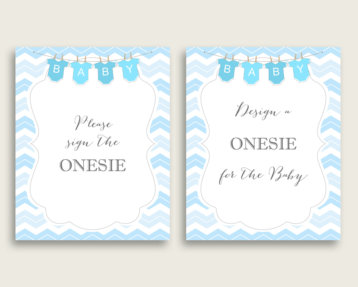 Blue White Please Sign The Onesie Sign and Design A Onesie Sign Printables, Chevron Boy Baby Shower Decor, Instant Download, Popular cbl01