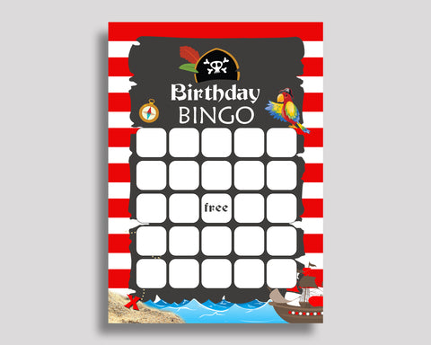 Birthday Game Pirate Gift Bingo Pirate Birthday Bingo Red Black Party Activity Boy INGIO