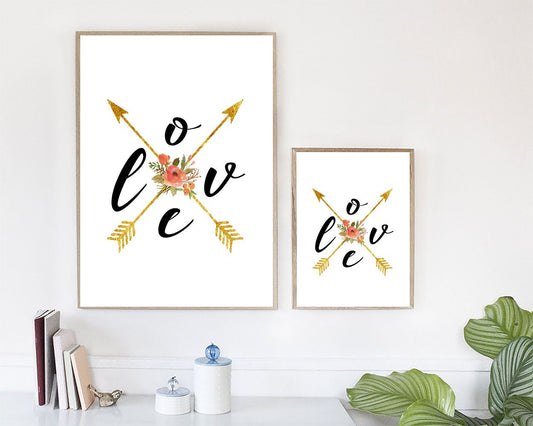 Arrow Framed Print Available Love Canvas Print Available Arrow Love Art Love Love Print Arrow Printed Love gold arrow decor love flowers art - Digital Download