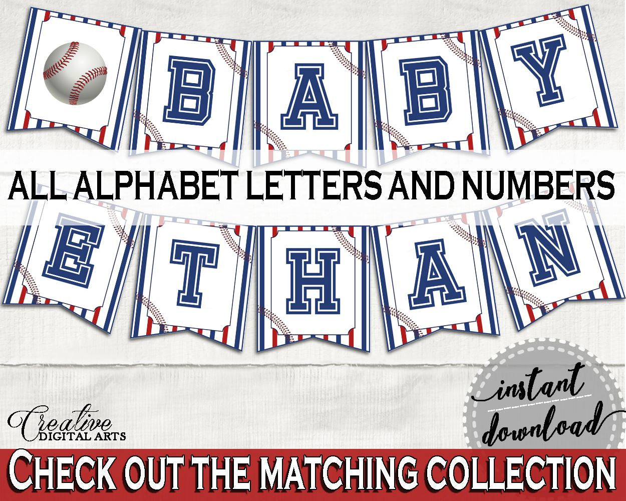 Banner Baby Shower Banner Baseball Baby Shower Banner Baby Shower Baseball Banner Blue Red prints, digital print, pdf jpg, printable YKN4H - Digital Product