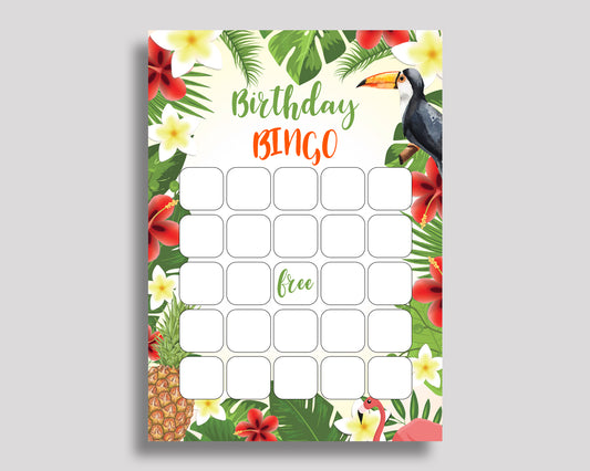 Birthday Game Tropical Gift Bingo Tropical Birthday Bingo Green Yellow Party Activity Boy Girl 8LFM8