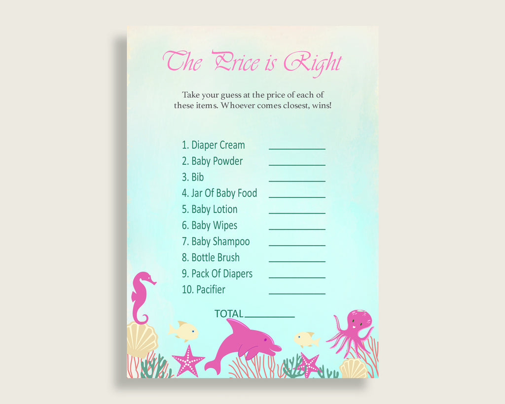 Pink Green The Price Is Right Game, Under The Sea Baby Shower Girl Activity, Guess The Price Game Printable, Instant Download, Popular uts01