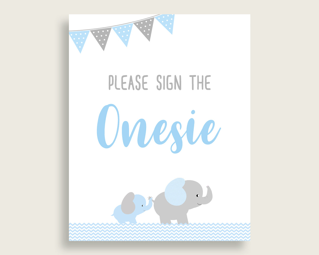 Blue Grey Please Sign The Onesie Sign and Design A Onesie Sign Printables, Elephant Boy Baby Shower Decor, Instant Download, ebl02