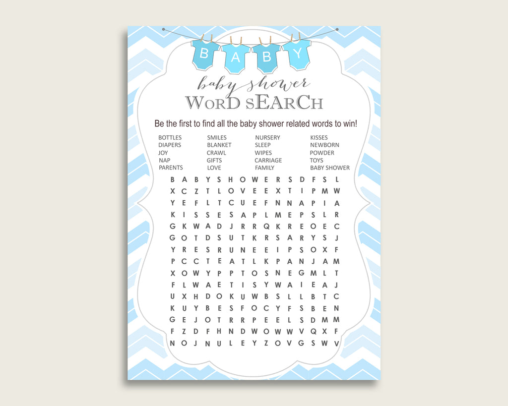 Chevron Word Search Game, Blue White Baby Shower Word Search Cards Printable, Boy Baby Shower Activities, Hidden Words, Instant cbl01