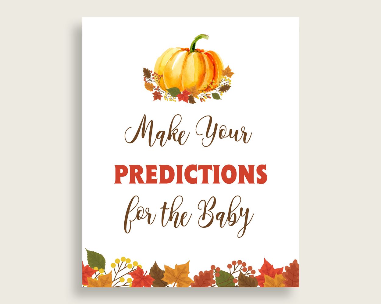Baby Predictions Baby Shower Baby Predictions Fall Baby Shower Baby Predictions Baby Shower Pumpkin Baby Predictions Orange Brown BPK3D - Digital Product