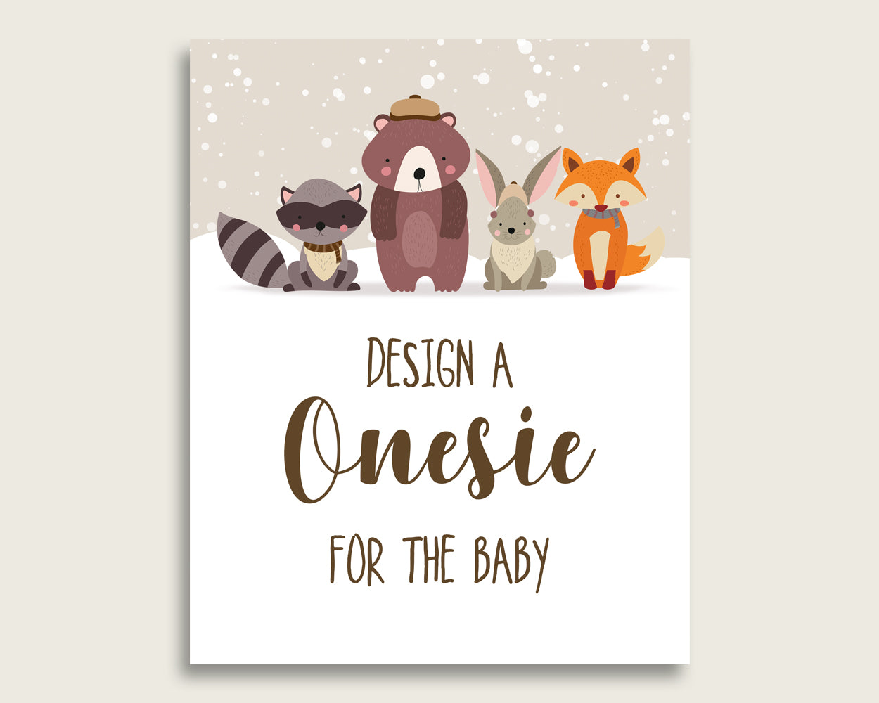 Beige Brown Please Sign The Onesie Sign and Design A Onesie Sign Printables, Winter Woodland Gender Neutral Baby Shower Decor, Instant RM4SN