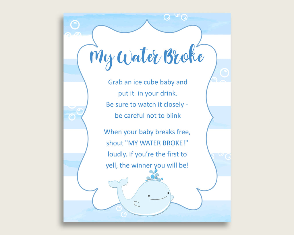 Whale Baby Shower My Water Broke Game Printable, Blue White Ice Cube Babies Game, Boy Baby Shower Frozen Babies Game Sign 8x10 wbl01