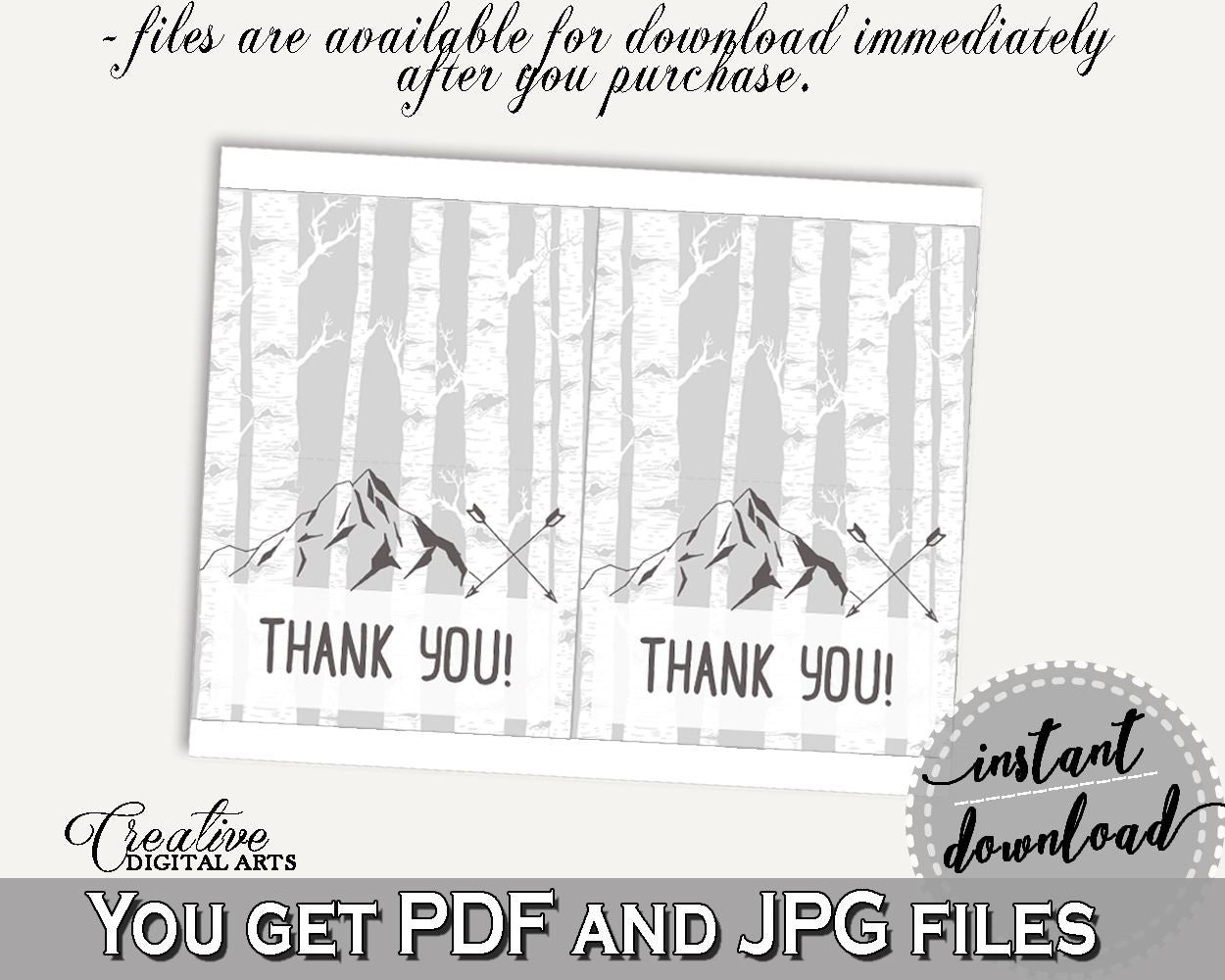 Thank You Card Baby Shower Thank You Card Adventure Mountain Baby Shower Thank You Card Gray White Baby Shower Adventure Mountain S67CJ - Digital Product