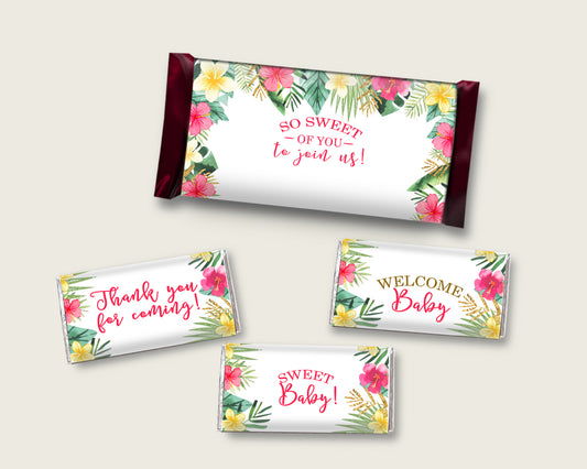 Hawaiian Hershey Candy Bar Wrapper Printable, Pink Green Chocolate Bar Wrappers, Girl Shower Candy Labels, Instant Download, 955MG