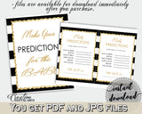 PREDICTIONS FOR BABY sign and cards activity printable for baby shower with white black color stripes theme, instant download - bs001