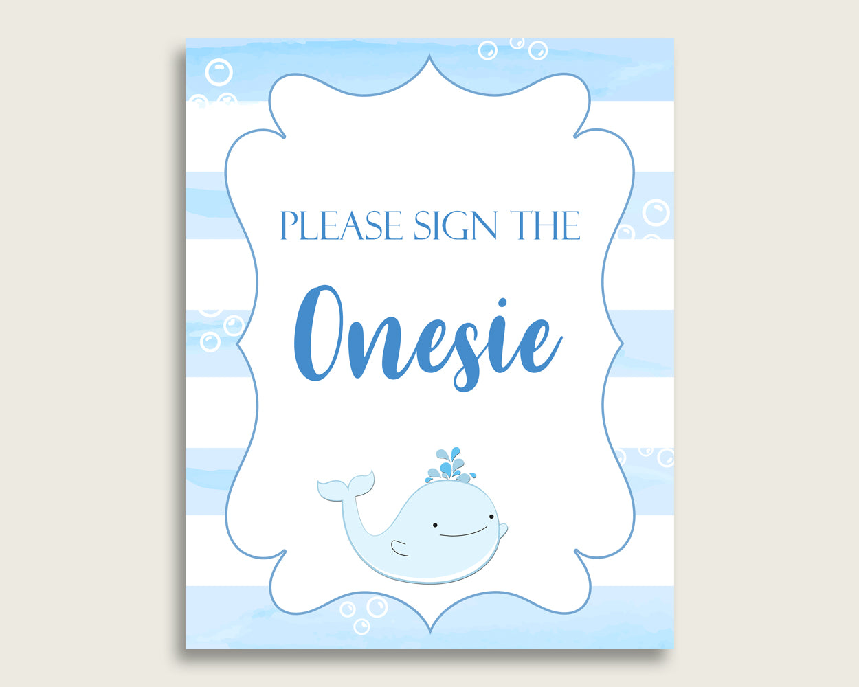 Blue White Please Sign The Onesie Sign and Design A Onesie Sign Printables, Whale Boy Baby Shower Decor, Instant Download, Light Blue wbl01