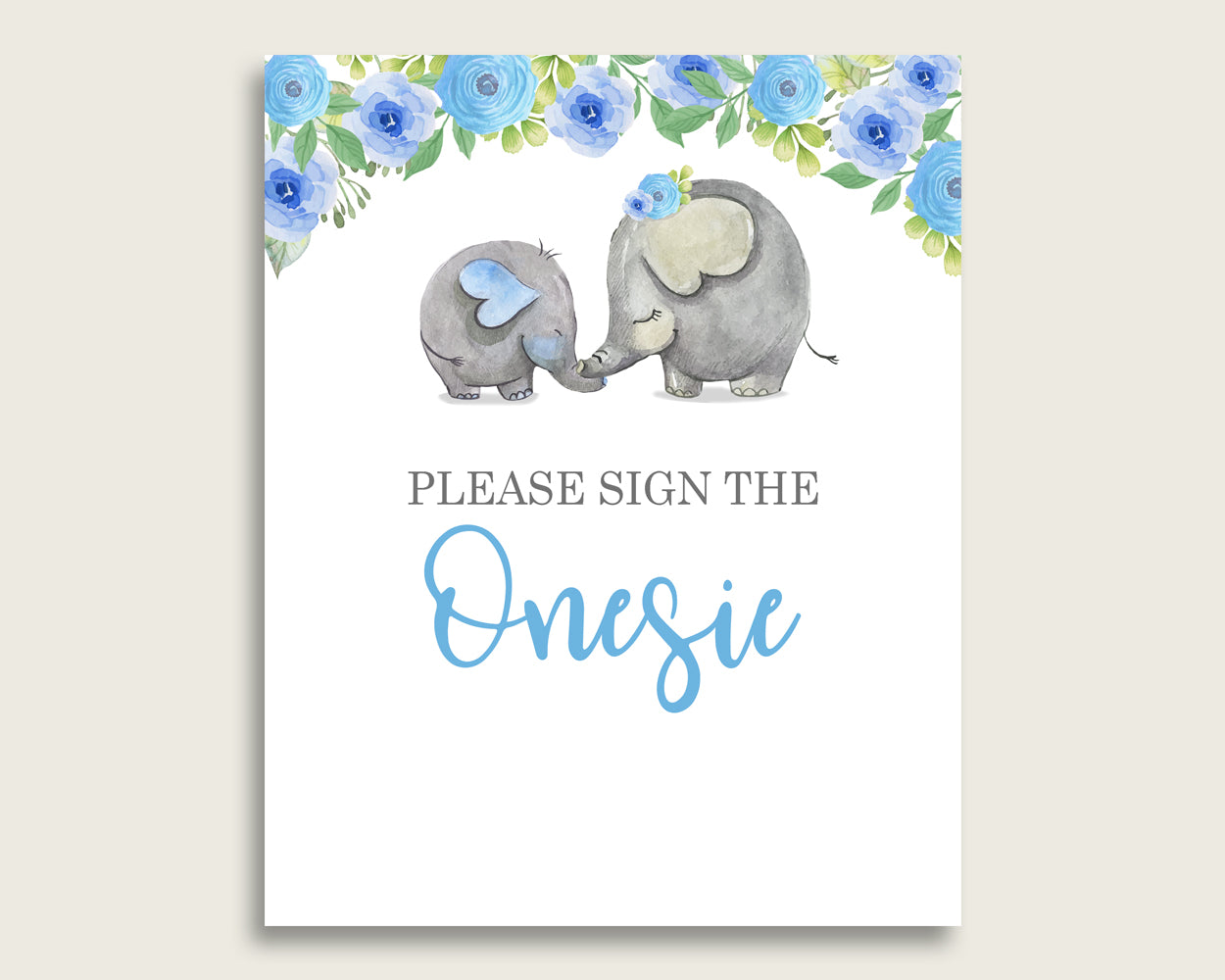 Blue Gray Please Sign The Onesie Sign and Design A Onesie Sign Printables, Elephant Blue Boy Baby Shower Decor, Instant Download, ebl01