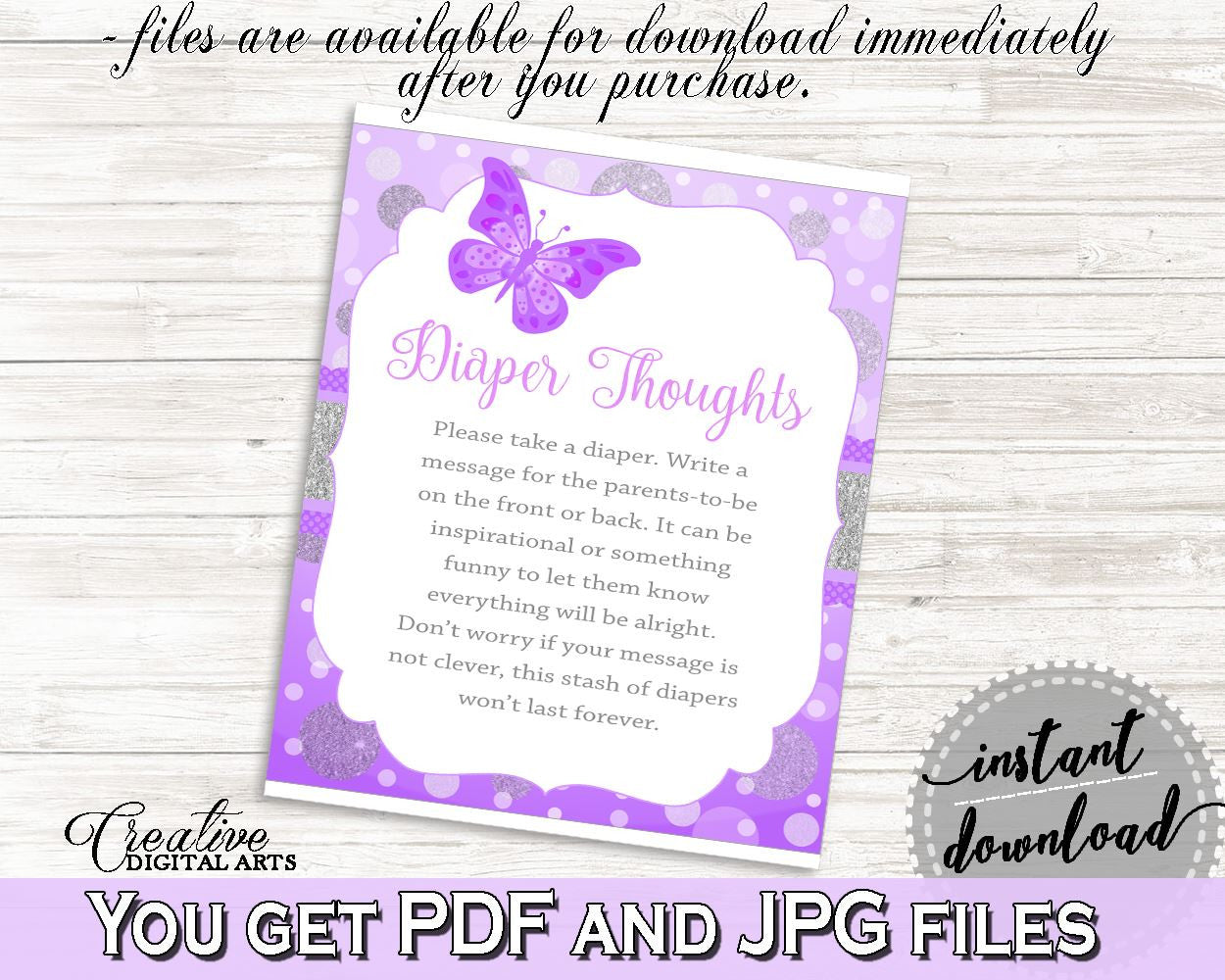 Diaper Thoughts Baby Shower Diaper Thoughts Butterfly Baby Shower Diaper Thoughts Baby Shower Butterfly Diaper Thoughts Purple Pink 7AANK - Digital Product