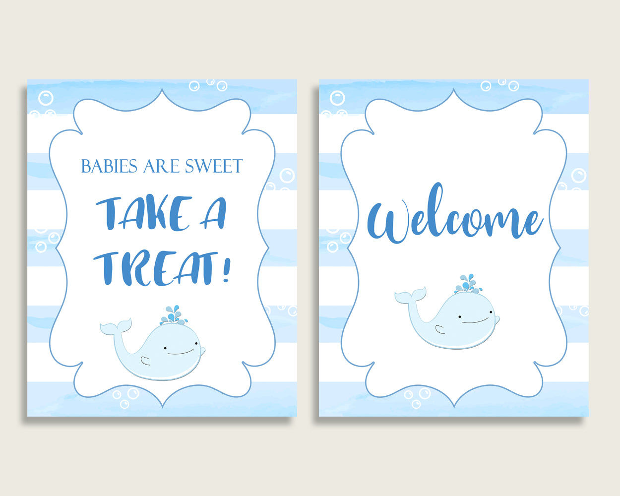 Whale Baby Shower Boy Table Signs Printable, Blue White Party Table Decor, Favors, Food, Drink, Treat, Guest Book, Instant Download, wbl01