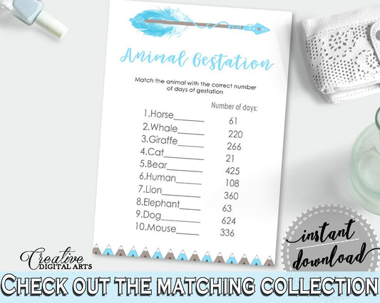 Animal Gestation Baby Shower Animal Gestation Aztec Baby Shower Animal Gestation Blue White Baby Shower Aztec Animal Gestation QAQ18 - Digital Product