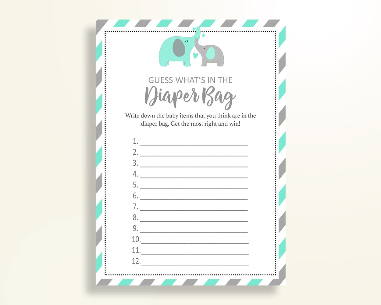 What's In The Diaper Bag Baby Shower What's In The Diaper Bag Turquoise Baby Shower What's In The Diaper Bag Baby Shower Elephant 5DMNH - Digital Product