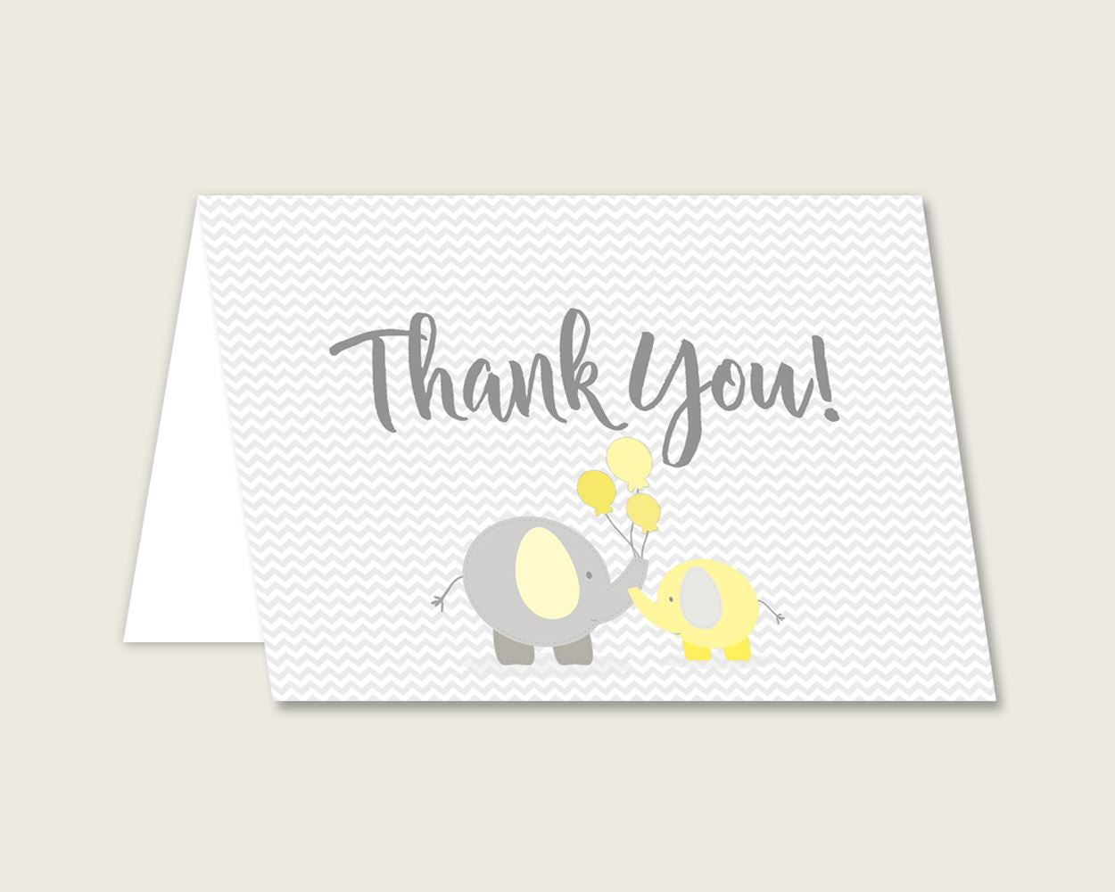 Thank You Card Baby Shower Thank You Card Yellow Baby Shower Thank You Card Baby Shower Elephant Thank You Card Yellow Gray prints W6ZPZ