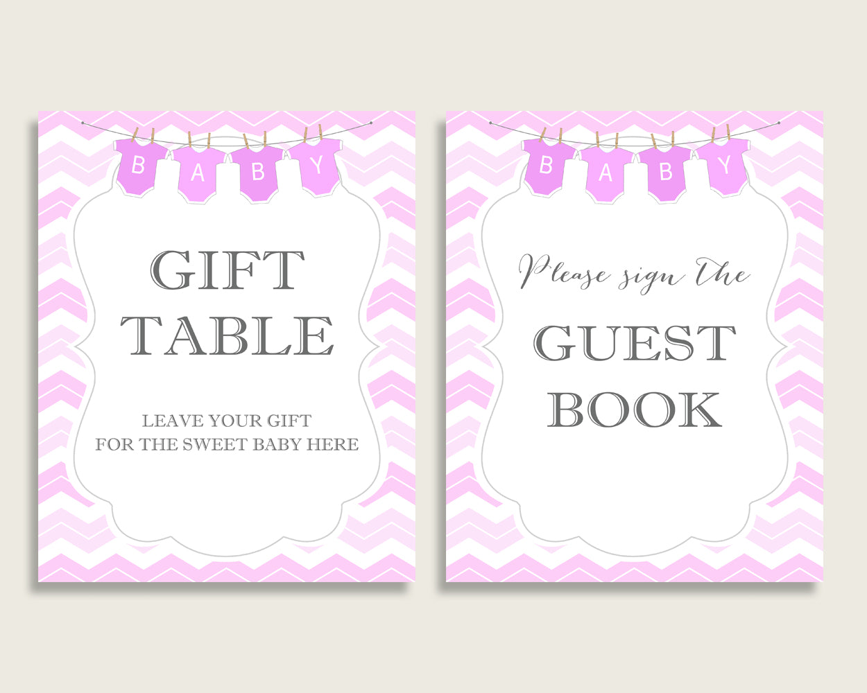Chevron Baby Shower Girl Table Signs Printable, Pink White Party Table Decor, Favors, Food, Drink, Treat, Guest Book, Instant cp001