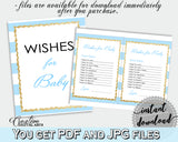 WISHES FOR BABY activity advice for baby shower with blue stripes theme printable, glitter gold, Jpg Pdf, instant download - bs002