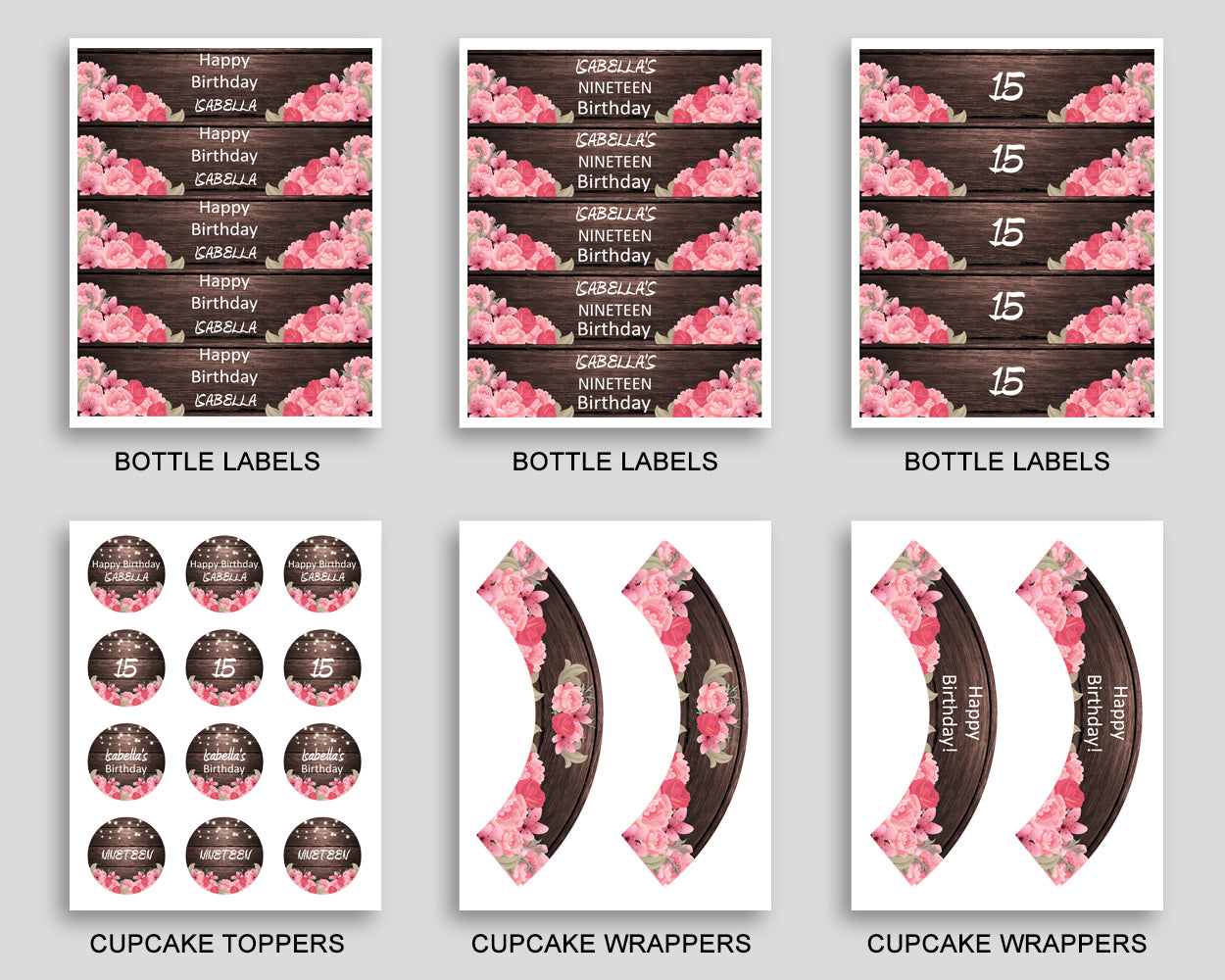 Birthday Rustic Party Decor Rustic Editable Package Pink Brown Birthday Decoration Rustic Birthday Kit Girl OE0W8