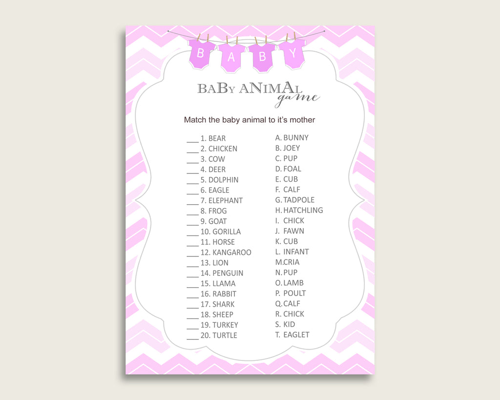 Chevron Name The Baby Animals Game Printable, Pink White Baby Shower Animal Game, Girl Baby Shower, Instant Download, Zig Zag Theme, cp001