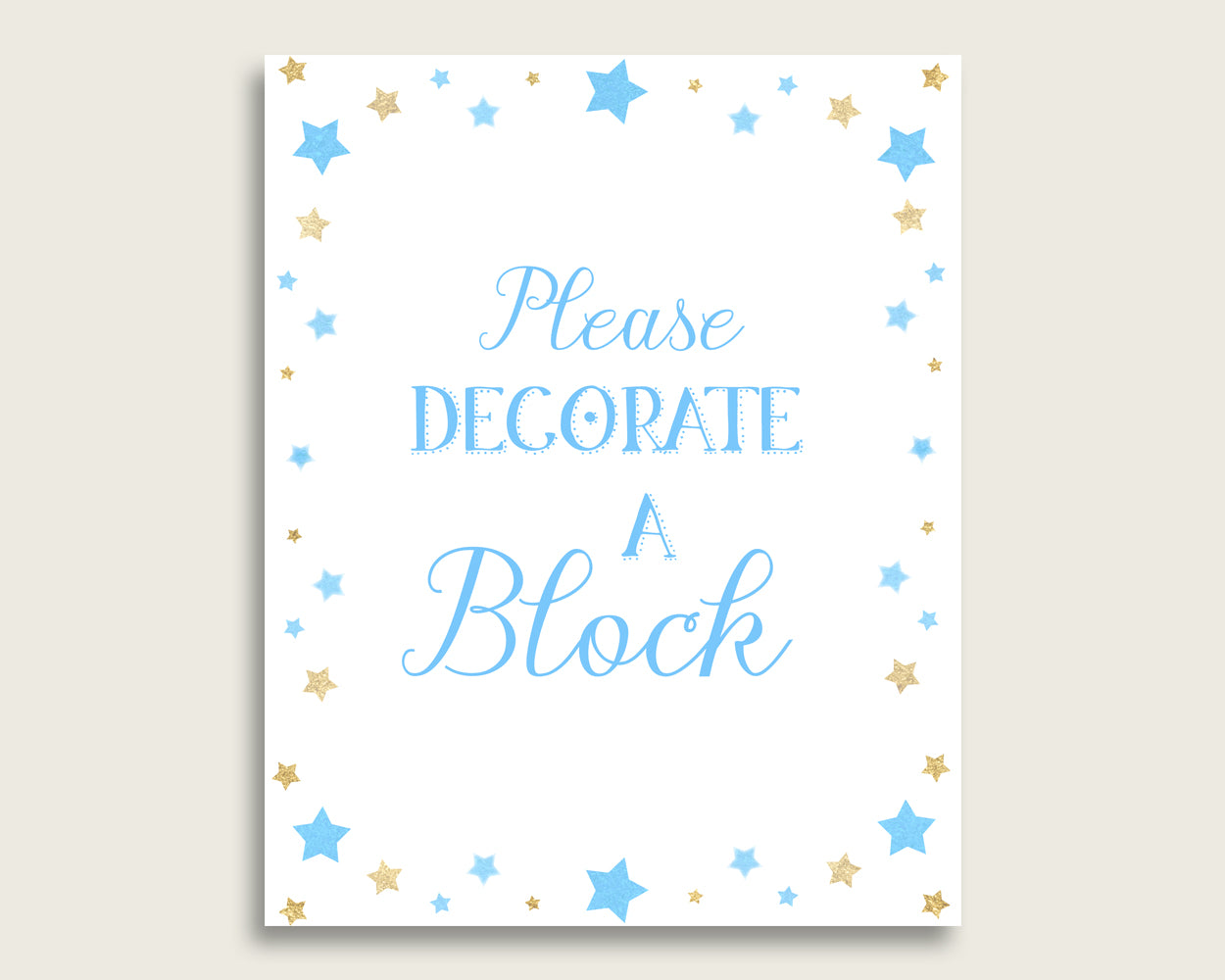 Blue Gold Please Sign A Block Sign and Decoarate A Block Sign Printables, Stars Boy Baby Shower Decor, Instant Download, Little Star, bsr01