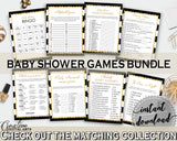 Baby Shower games package bundle printable glitter gold title with black white stripes, 8 games pack pdf jpg - Instant Download - bs001