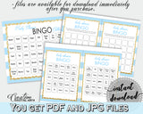 Baby Shower printable BINGO 60 cards game and empty gift BINGO cards with blue and white stripes theme, instant download - bs002