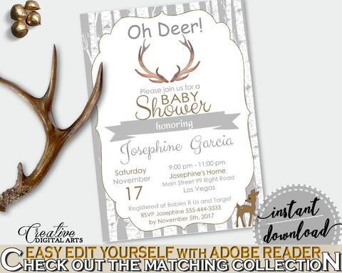 Invitation Baby Shower Invitation Deer Baby Shower Invitation Baby Shower Deer Invitation Gray Brown printables, prints, pdf jpg Z20R3 - Digital Product